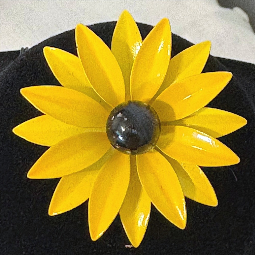 Vintage Yellow Enamel Sunflower Brooch Mid Century Modern Floral Pin 60-70s